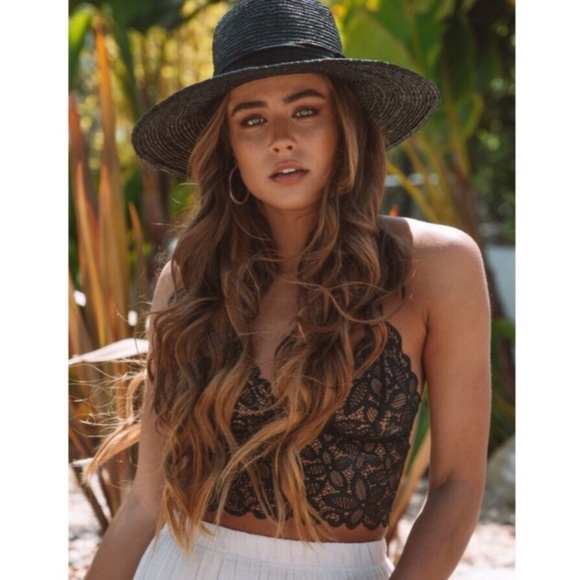 Boho Black Floral Sheer Racerback Bralette - Picture 4 of 5